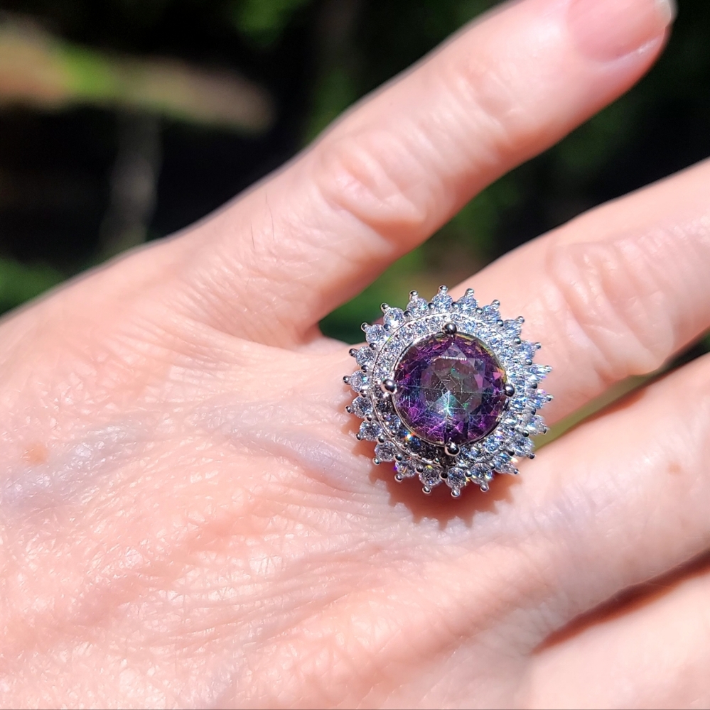 Aurora borealis & white Topaz princess ring - Picture 13 of 16